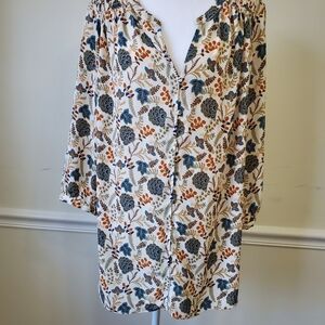 Rose & Olive Blue and Orange Floral Blouse Size 1X Made In China